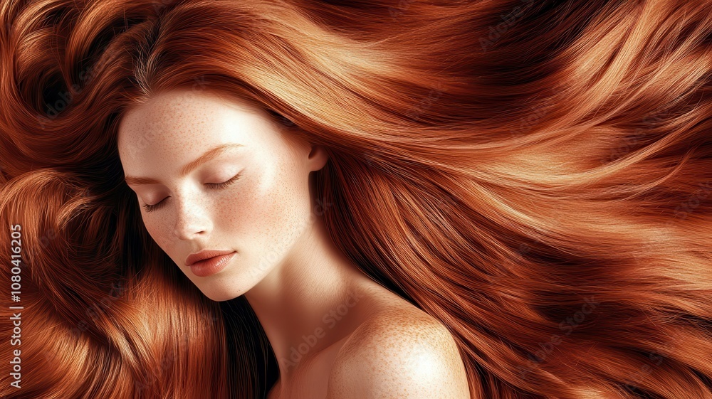 A serene beauty with flowing red hair, capturing the essence of elegance and femininity in a soft, artistic style. A serene beauty with flowing red hair, capturing the essence of elegance and femininity in a soft, artistic style.