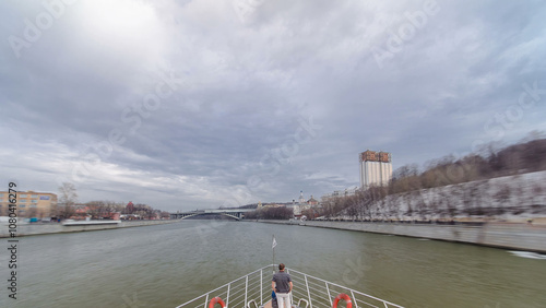 Moscow River. River cruise ships on the Moscow river winter timelapse hyperlapse photo