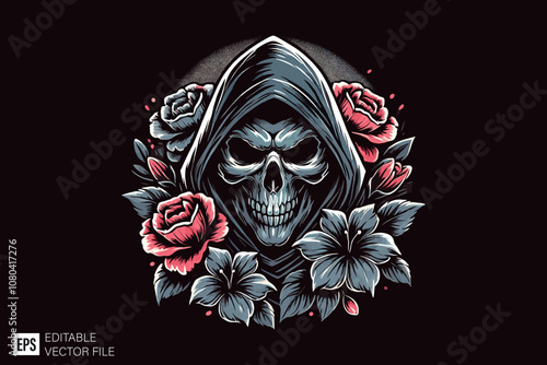 grim reaper illustration dark art style vector design black and white illustration