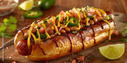 Mouthwatering Sonoran Hot Dog with Bacon, Pinto Beans, and Spicy Toppings