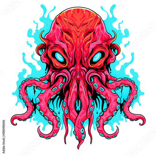 Vibrant Abstract Octopus With Intricate Tentacle Design photo