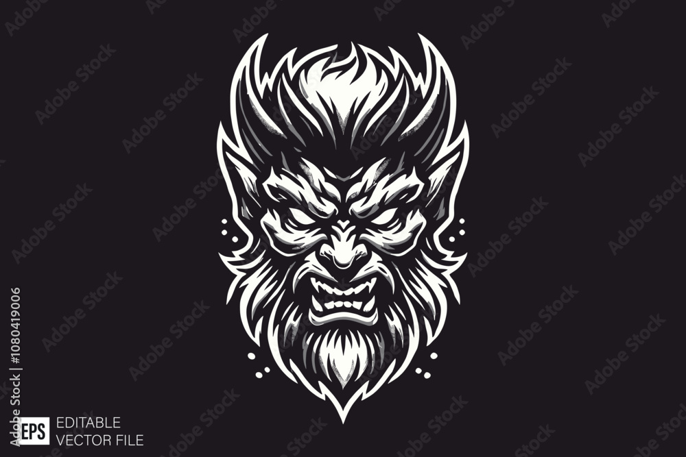skull demon head dark art style vector design black and white illustration skull demon head dark art style vector design black and white illustration