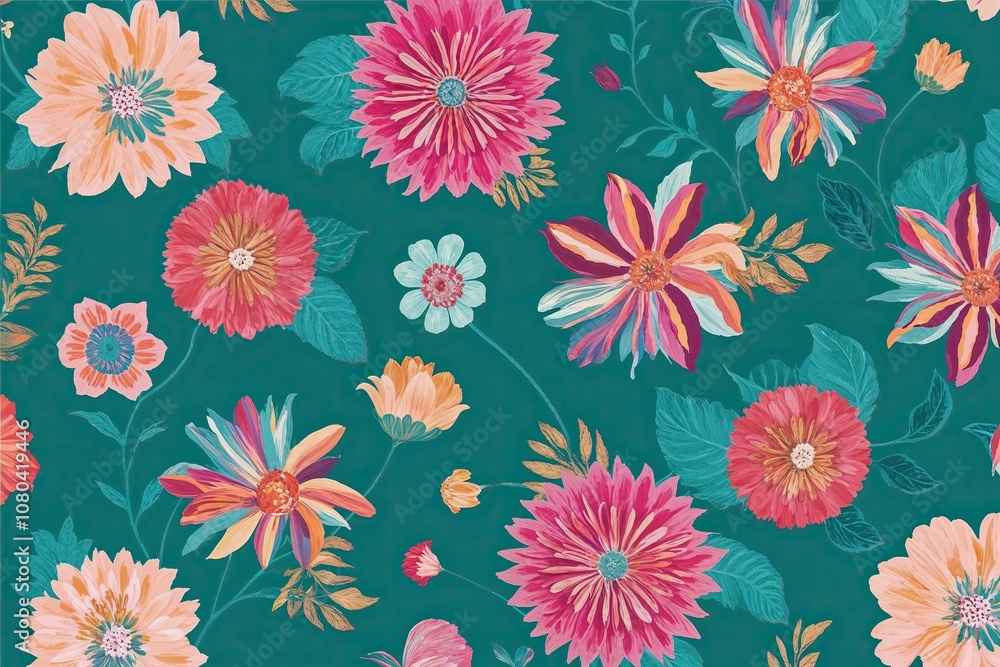 Fresh Vibrant Teal Abstract Background with Whimsical Floral Patterns for Displaying Products Fresh Vibrant Teal Abstract Background with Whimsical Floral Patterns for Displaying Products