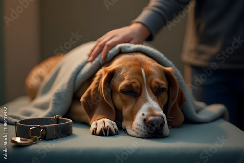 well to a dog. The vet says goodbye to the dog that is being euthanized