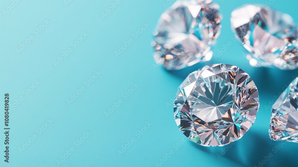 A close up of five diamonds on a blue background A close up of five diamonds on a blue background