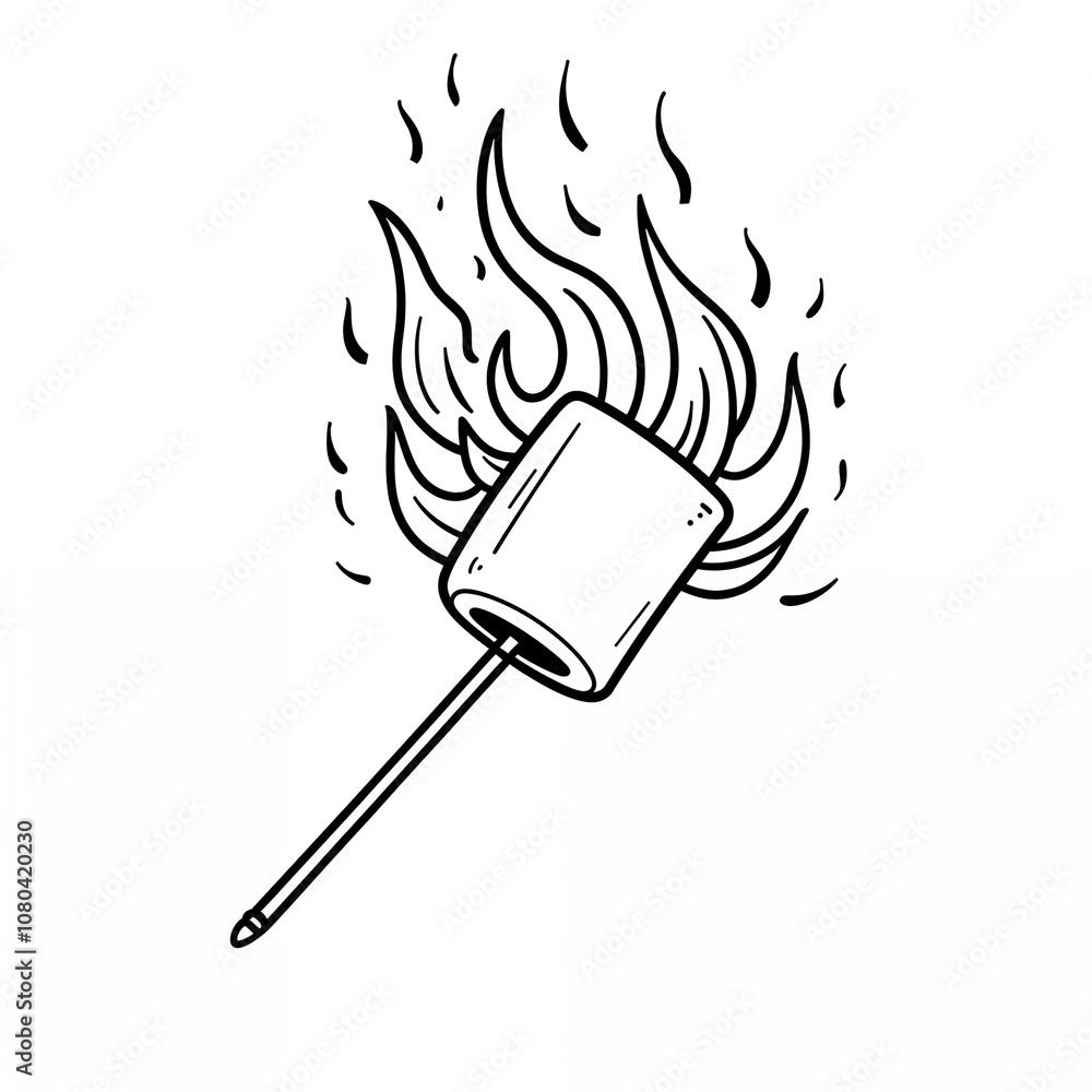 Marshmallow on Stick Roasting Over Fire Illustration Marshmallow on Stick Roasting Over Fire Illustration