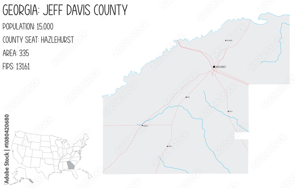 Large and detailed map of Jeff Davis County in Georgia, USA. Large and detailed map of Jeff Davis County in Georgia, USA.