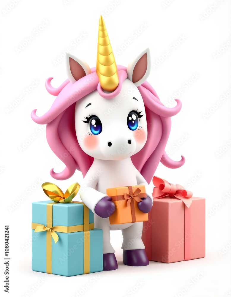 Adorable unicorn with gifts - cute casual character