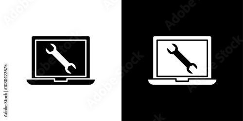 Repairing laptop icon linear logo isolated