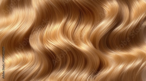 Wavy golden hair texture with smooth, shiny strands, showcasing a natural flow and vibrant color.