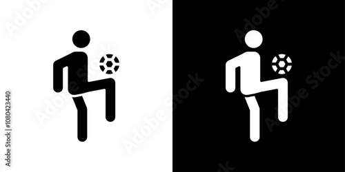 Soccer player with ball icon linear logo isolated