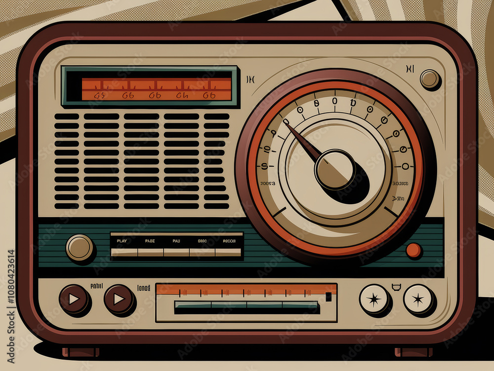 Fototapeta premium Retro radio illustration with vintage dials and classic design elements