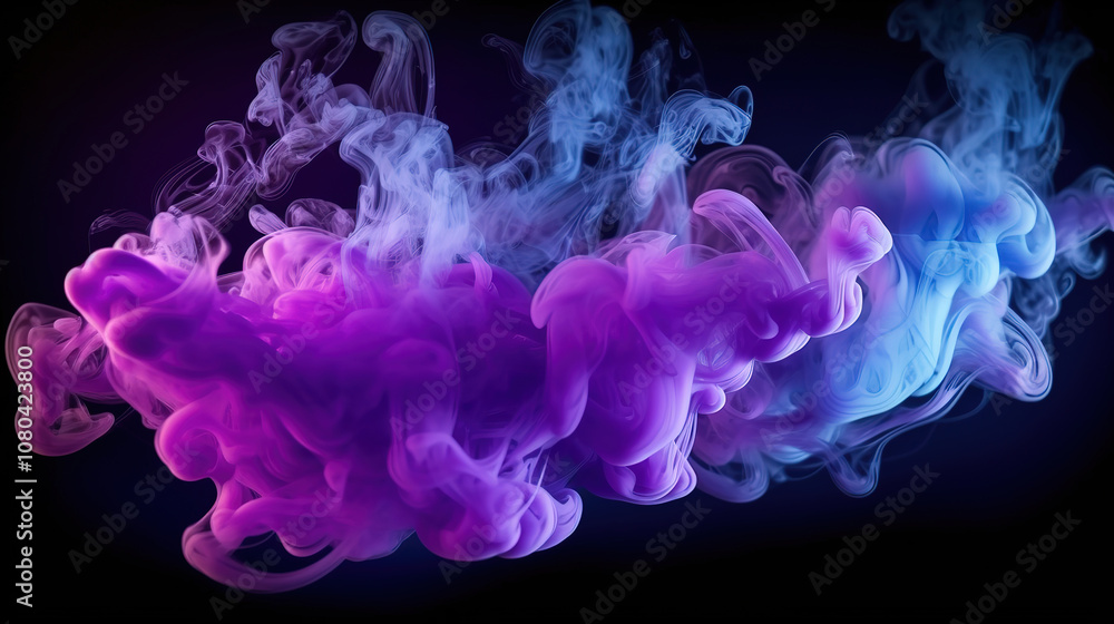 Fototapeta premium Gorgeous neon blue and purple multicolored smoke puff cloud design