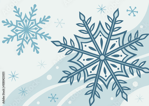 Blue Snowflake Vector Illustration - Winter Holiday Graphic.