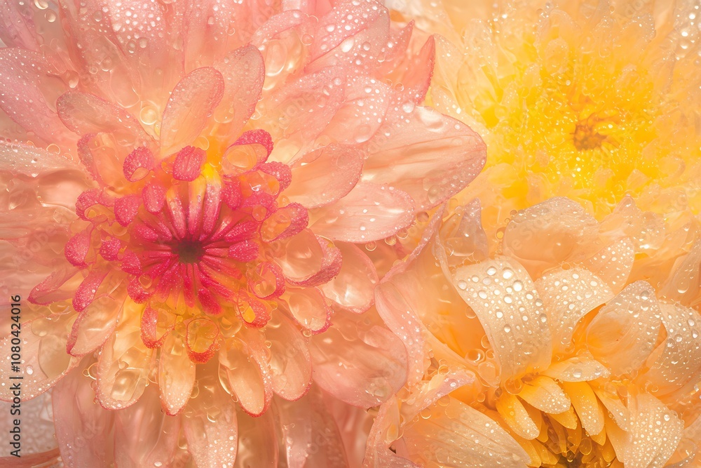 Dew-covered Pink and Yellow Dahlia Petals Dew-covered Pink and Yellow Dahlia Petals