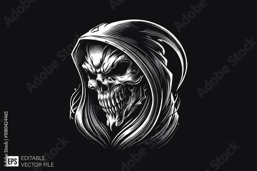 grim reaper illustration dark art style vector design black and white illustration photo