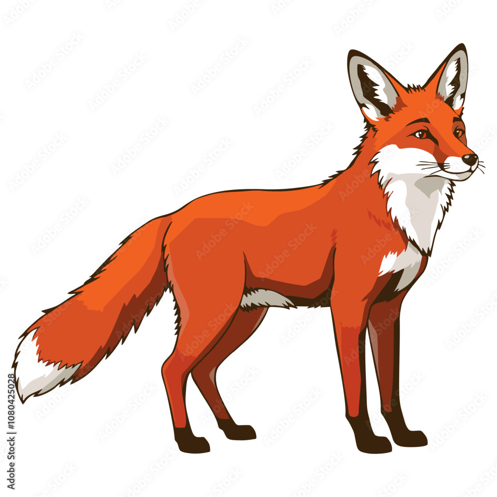 Obraz premium Vector of a red fox standing with alert ears