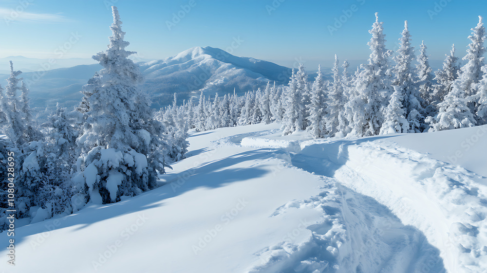 A winter pic with a snowy landscape and a clear blue sky A winter pic with a snowy landscape and a clear blue sky