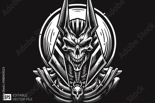 wolf egyptian art anubis head dark art style vector design black and white illustration