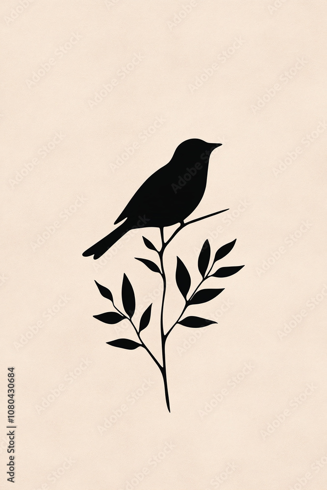 Elegant Bird Silhouette on Branch Elegant Bird Silhouette on Branch