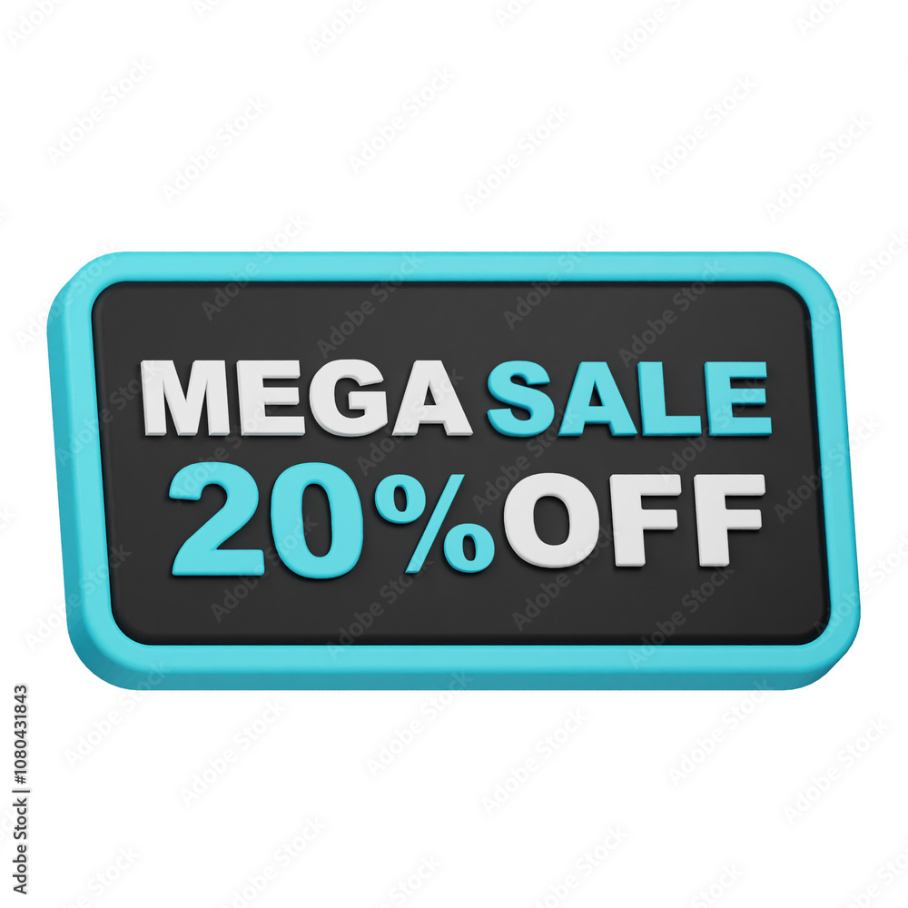 mega sale 20% off 3d icon isolated on the white background mega sale 20% off 3d icon isolated on the white background