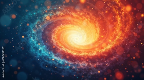 Fiery cosmic spiral with glowing particles