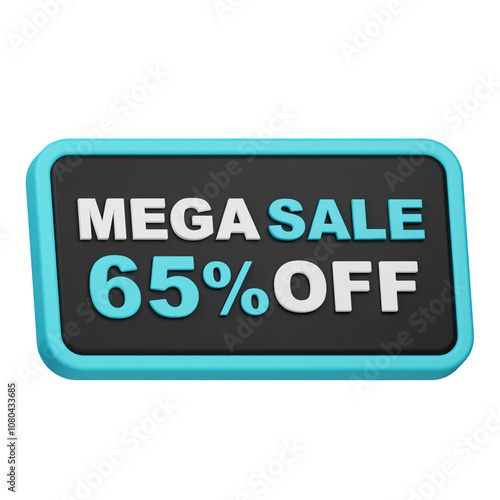 mega sale 65% off 3d icon isolated on the white background