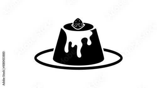 Panna cotta emblem,  black isolated silhouette