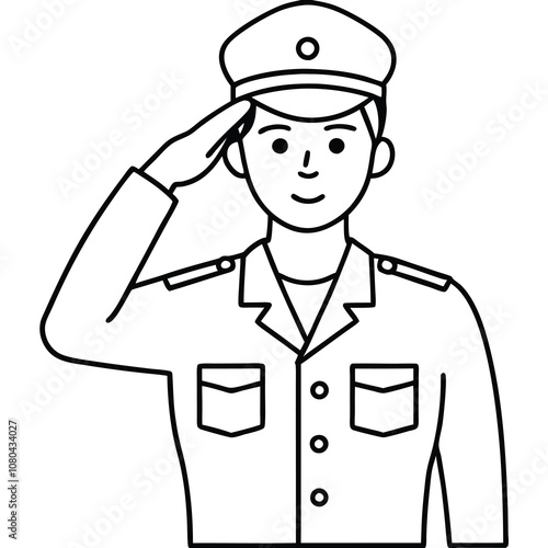 Saluting Soldier outline vector illustration on a White Background