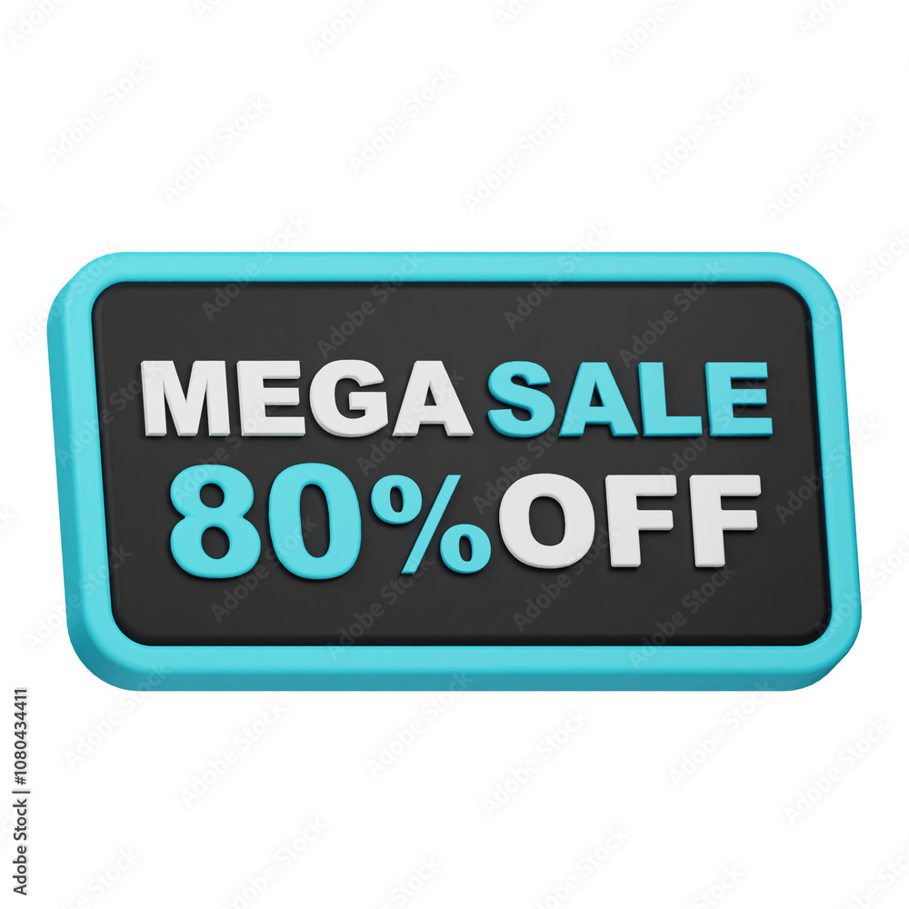 mega sale 80% off 3d icon isolated on the white background mega sale 80% off 3d icon isolated on the white background