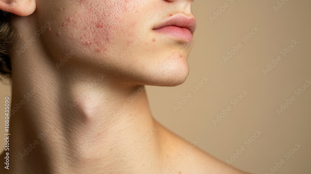 Teenagere shoulder with mild acne, plain background, Teenagere shoulder with mild acne, plain background,