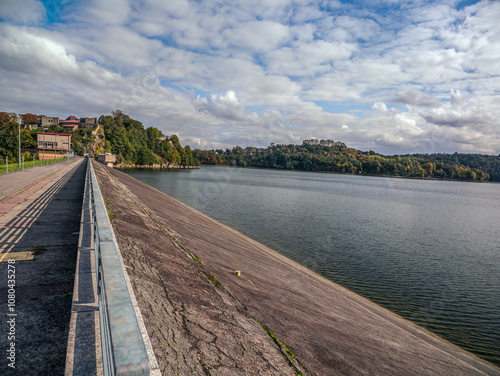 Lake Dobczyce with Concrete Dam embankment, Poland photo