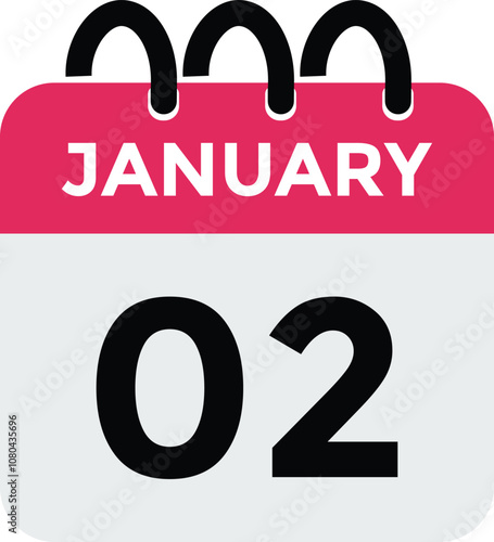 January 2 Calendar Day or Calender Date for Deadlines or Appointment. calendar date icon on white background