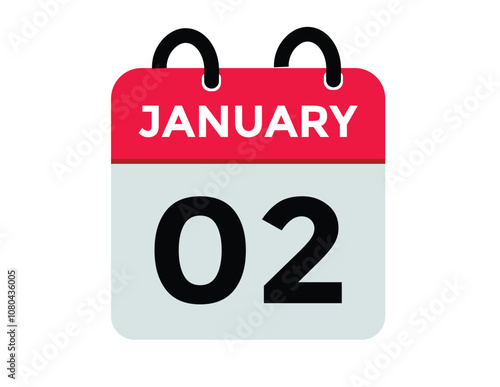 January 2 Calendar Day or Calender Date for Deadlines or Appointment. calendar date icon on white background