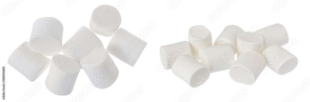 Marshmallow isolated on white background with clipping path and full depth of field. Top view. Flat lay Marshmallow isolated on white background with clipping path and full depth of field. Top view. Flat lay