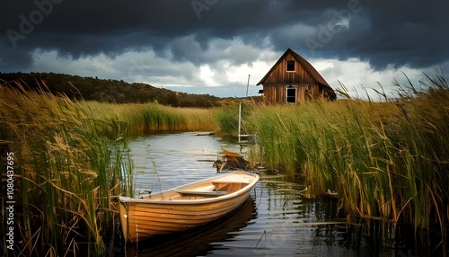 Wooden cabin on the lake