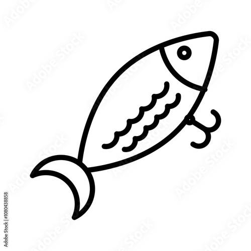 Bait Fishing Minnow icon linear logo mark in black and white