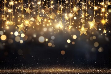 Glamorous new year s background featuring gold and black glitter gradient with bright star accents