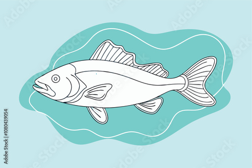 High-Quality Lingcod Fish Line Art Vector
