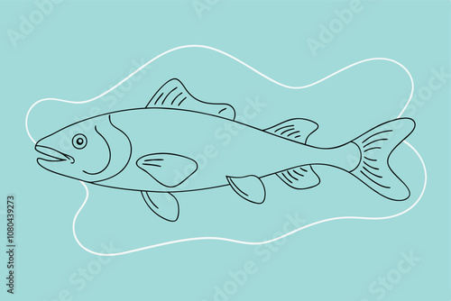 High-Quality Lingcod Fish Line Art Vector