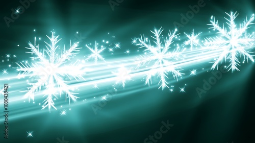 Glowing White Snowflakes on a Teal and Black Background