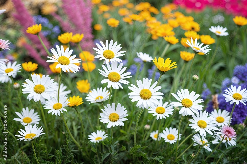 Obraz premium Vibrant and Cheerful Daisy Layout Celebrating Nature's Beauty