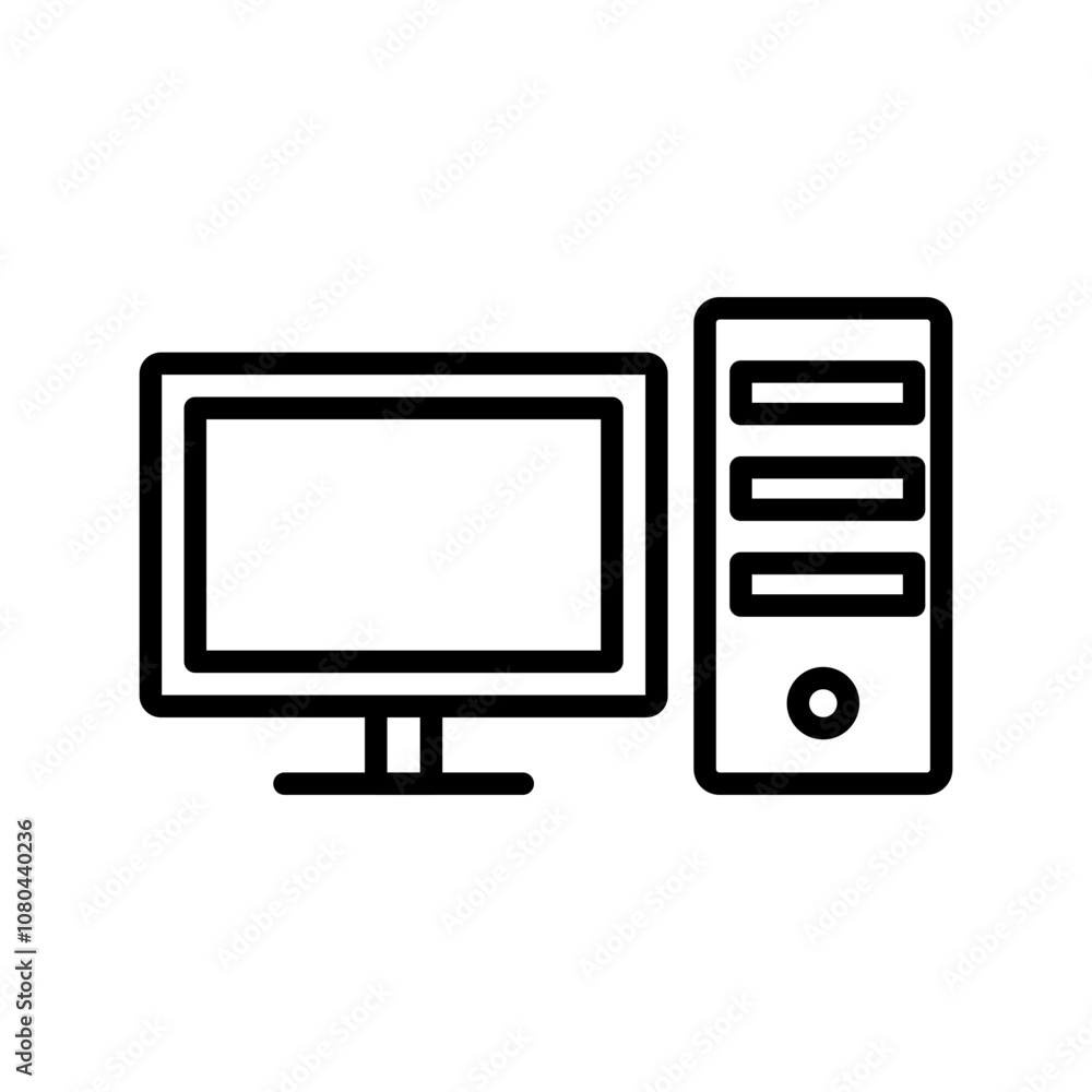 Computer icon linear logo mark in black and white Computer icon linear logo mark in black and white