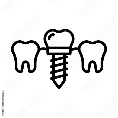 Dental implants icon linear logo mark in black and white