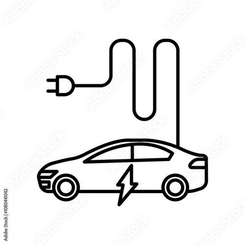 Electric vehicle icon linear logo mark in black and white