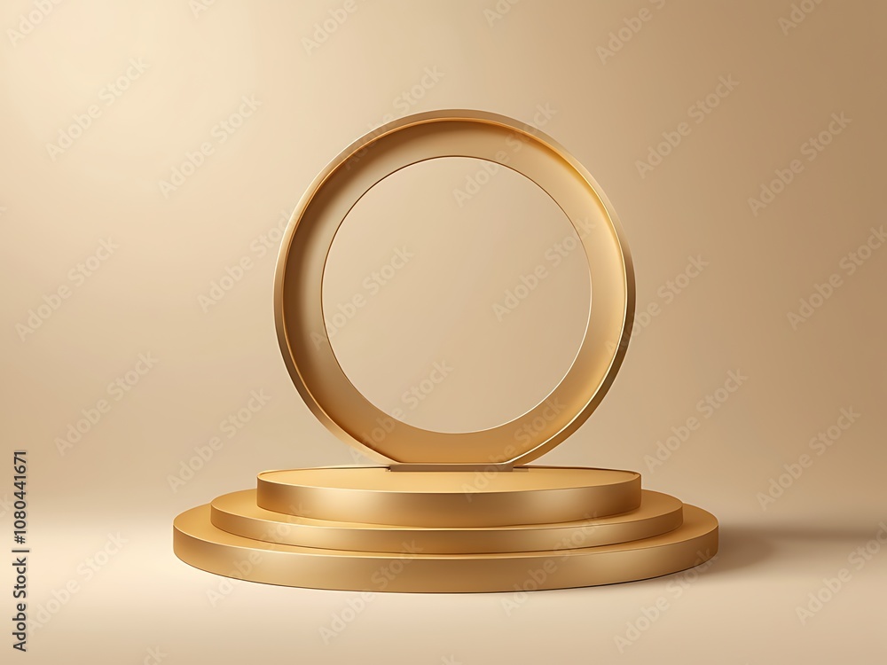 3d luxury gold podium with frame for Abstract round display for product on website Pro Vector
