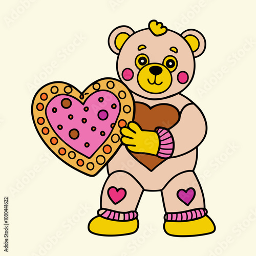 Valentine's Day  Cute Bear Holding Heart Illustration