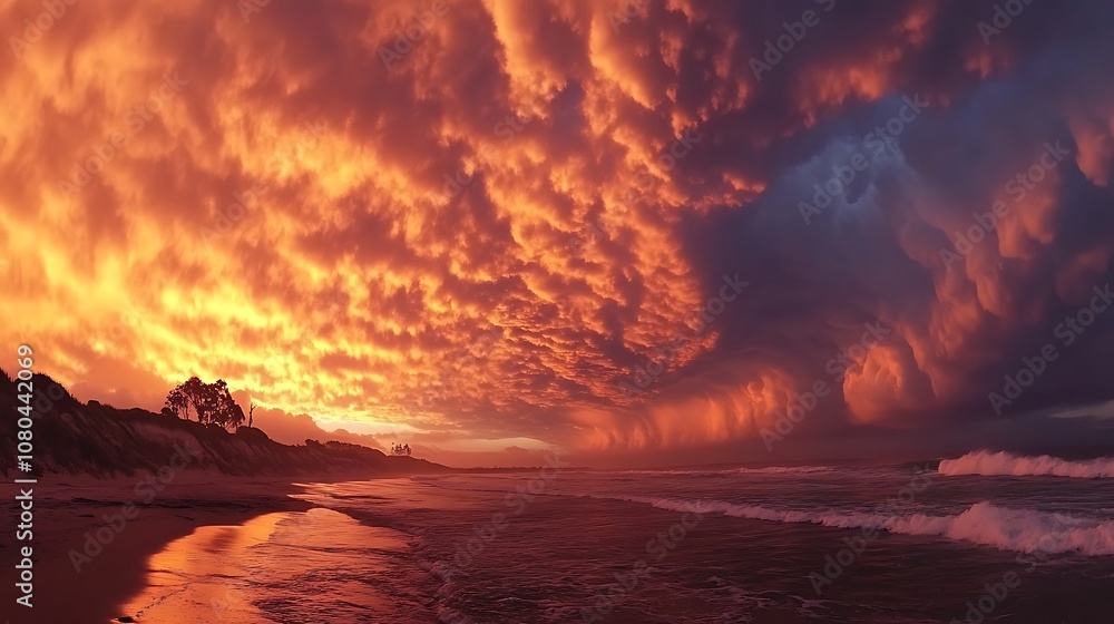 A stunning sunset over the ocean, with vibrant clouds reflecting warm colors in the sky. A stunning sunset over the ocean, with vibrant clouds reflecting warm colors in the sky.