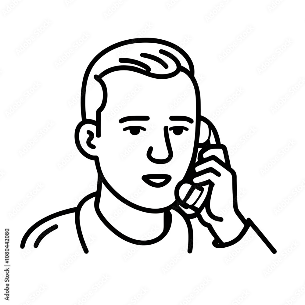 Minimalist Black and White Line Art of a Man on the Phone - Vector Illustration Minimalist Black and White Line Art of a Man on the Phone - Vector Illustration