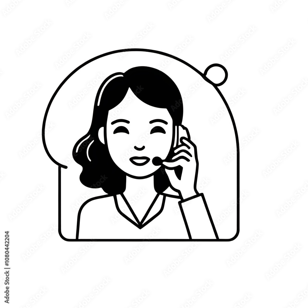 Elegant Black and White Vector of a Lady Talking on the Phone - Minimalist Line Drawing Elegant Black and White Vector of a Lady Talking on the Phone - Minimalist Line Drawing